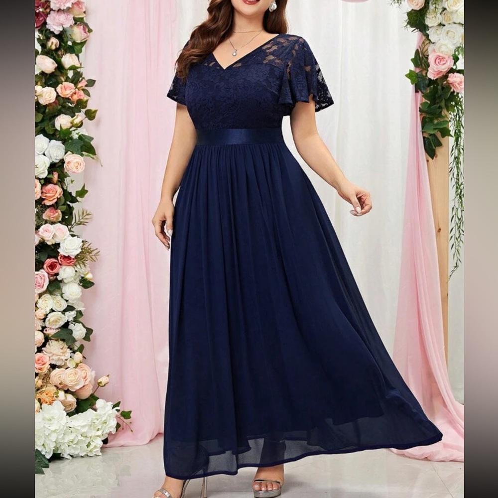 Luxe butterfly sleeve lace party formal dress gown - Picture 6 of 6